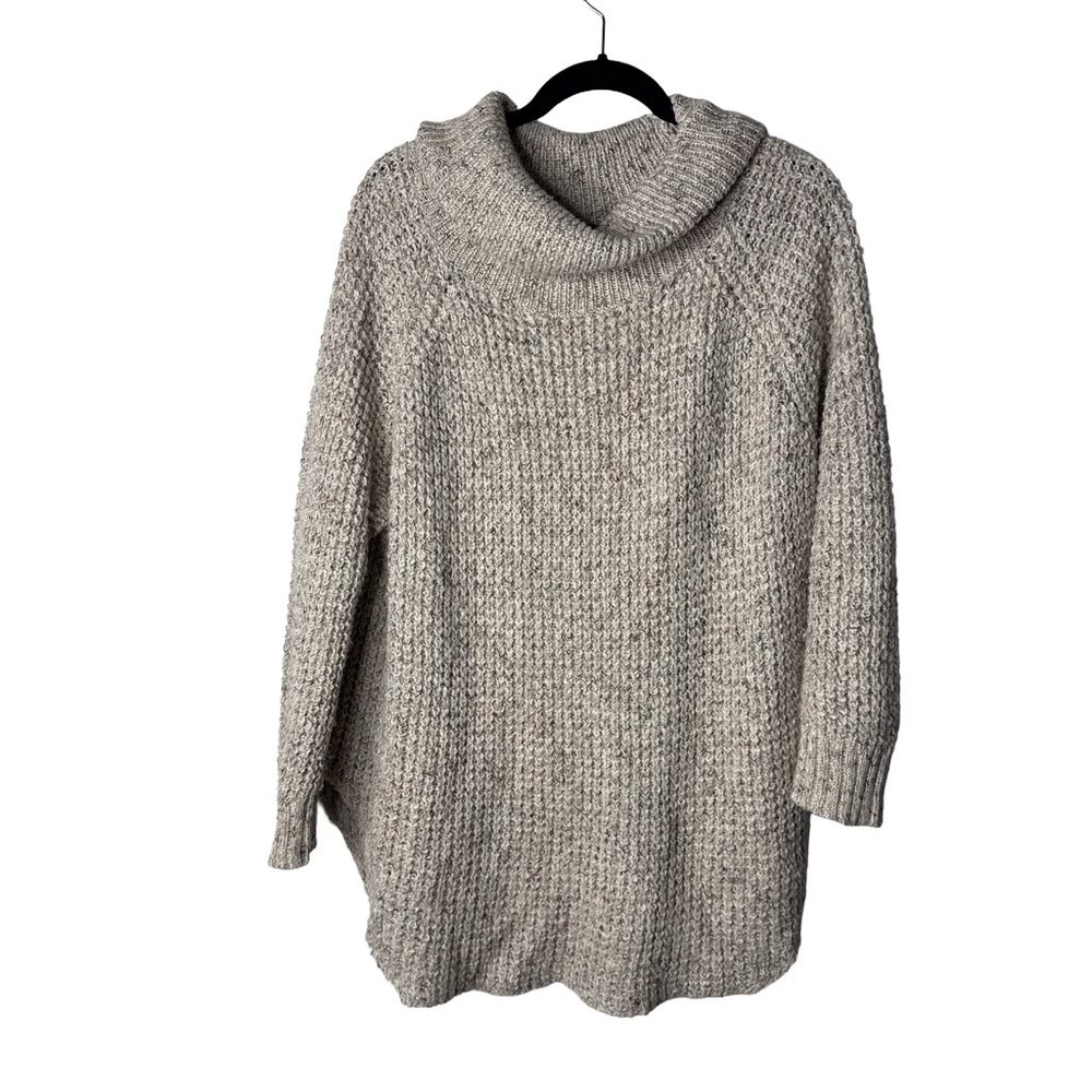 FREE PEOPLE Dylan Tweedy Women’s Beige Chunky-Knit Cowl Neck Oversized Sweater L